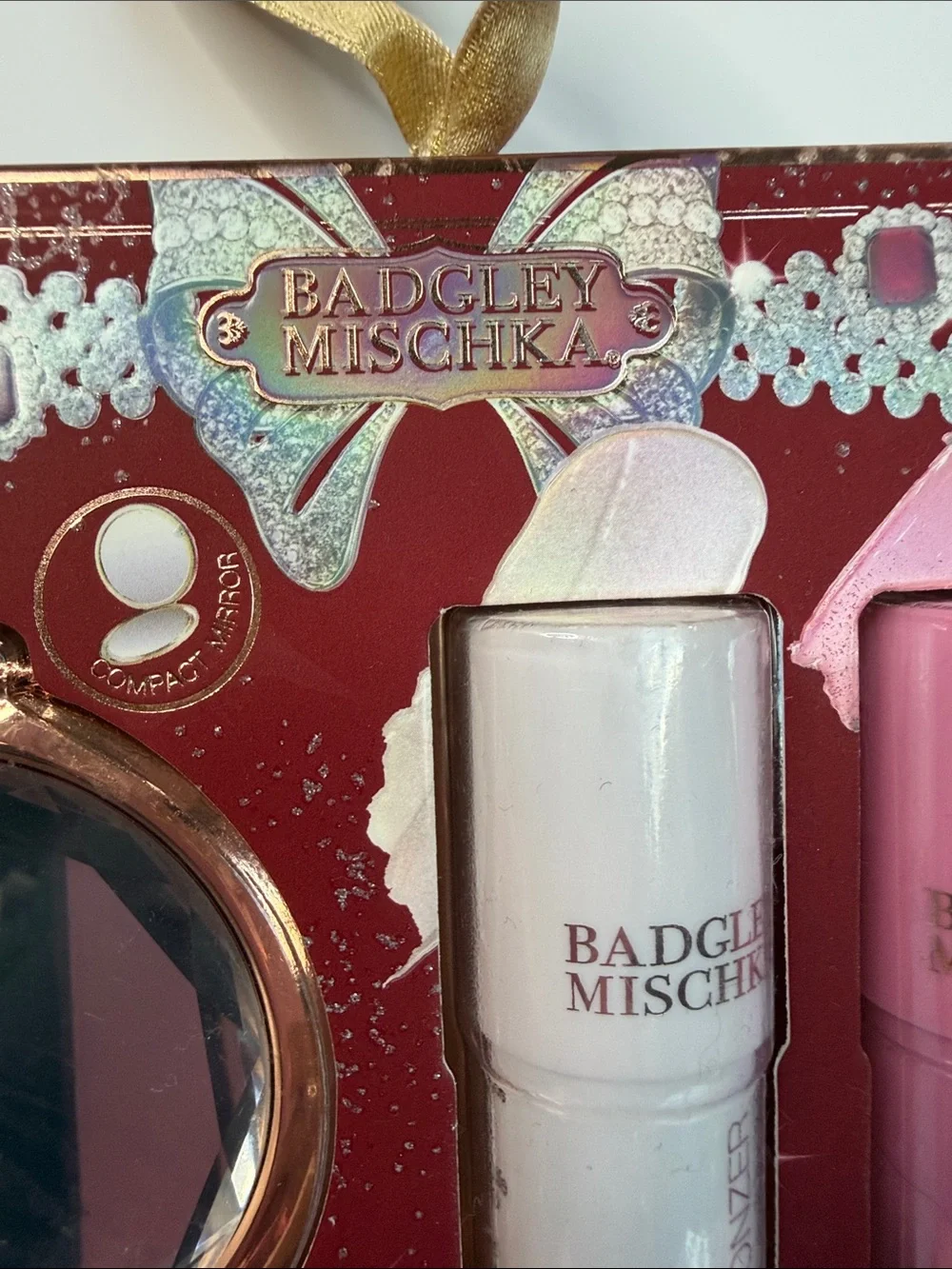 Badgley Mischka Pink and Brown Face Trio with Mirror